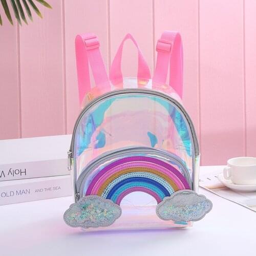 Cartoon Rainbow Unicorn PVC Transparent Backpack For Children Plush kindergarten Small SchoolBag Girls School Bags Mini Backpack
