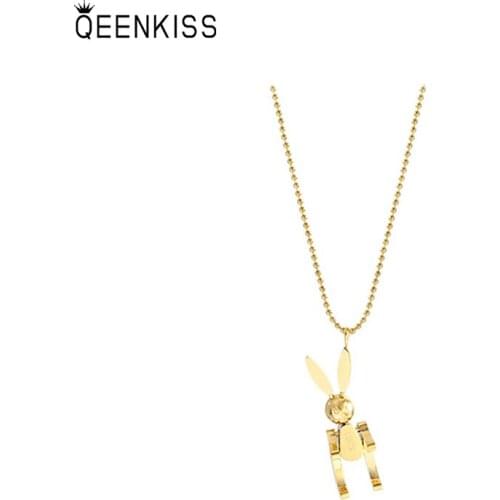 QEENKISS NC752 Fine Jewelry Wholesale Fashion Trendy Woman Girl Birthday Wedding Gift Lucky Rabbit 18KT Gold Pendant Necklace