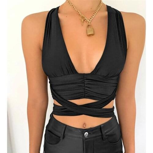 Sexy Halter Bandage Cut-Out Crop Tops Women Chic Fashion Sleeveless Backless White Top Cropped Party Clubwear