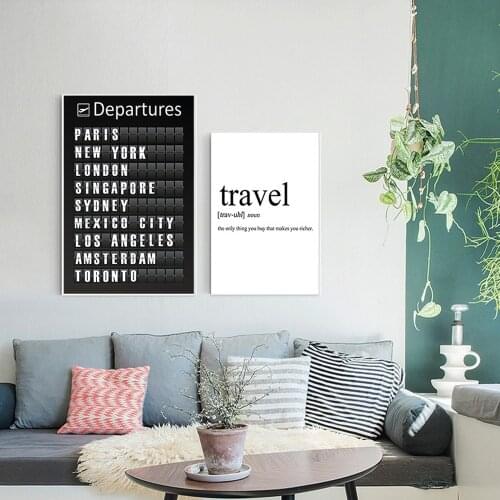 Modern Simple English Quotes Canvas Painting Travel Departures Destination City Name Poster Bedroom Living Room Wall Art Picture