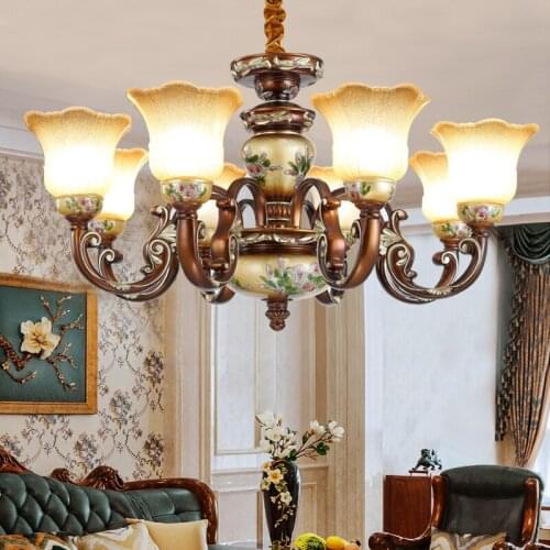 Nordic style Vintage chandelier lighting living room lamp retro resin pastoral bedroom lamp dining room art carved E27 lights