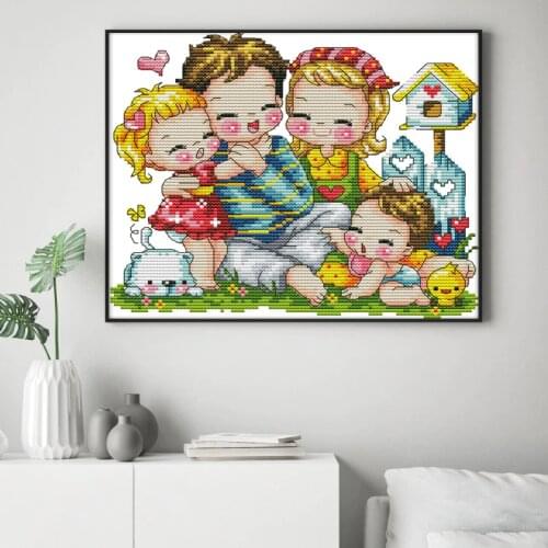 Joy Sunday A Happy Family Patterns DMC Counted 11ct 14ct Cross Stitch Printed On Canvas for Embroidery Charts Wholesale Crafts