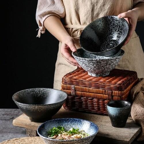 Japanese Ceramic Bowl, Household Large Ramen Bowl, Rice Bowl, Soup Bowl, Creative Bowl and Tableware Set, Commercial Hat Bowl