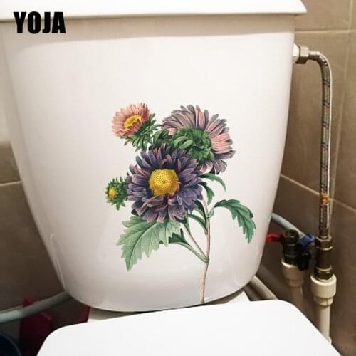 YOJA 15.6×22.4CM Classical Hand-Painted Aster Flowers Wall Stickers Mural Creative Toilet Decoration T1-3162