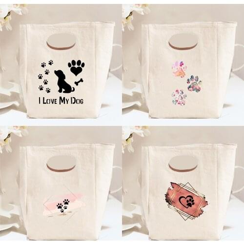 I Love My Dog Printing Funny Lunch Bags Thermal Bags for Women Harajuku Foldable Travel Picnic School Teacher Canvas Female Bag