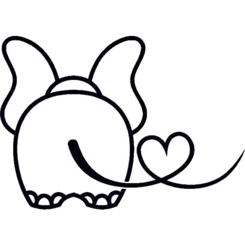 20cm*14.2cm Funny Baby Elephant W/Hearty Tail Heartbeat Car Sticker Black/Silver S6-3458