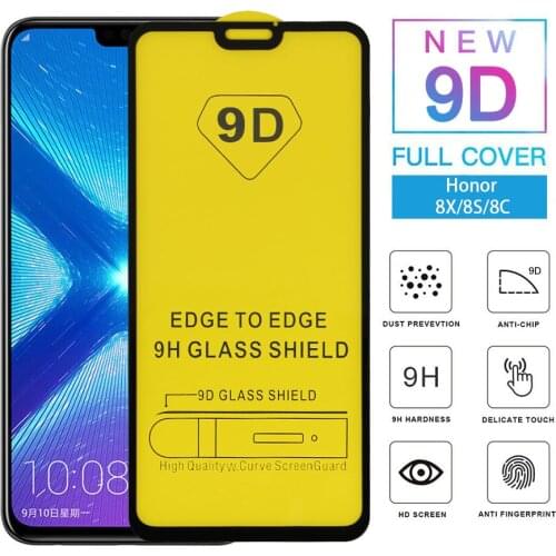 9D Full Cover screen protector For Huawei Honor 8c 8s 8x Protective Tempered Glass On the for Huawei Y5 2019 Honor 8 a c x Class