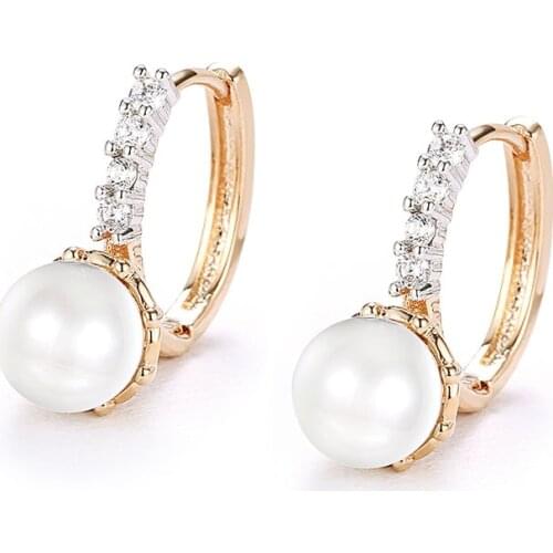 MxGxFam Smooth White Round Pearl 8 mm Hoop Earrings For Women Girl Fashion Jewelry Mix Gold Color 18 k AAA+ Top Quality
