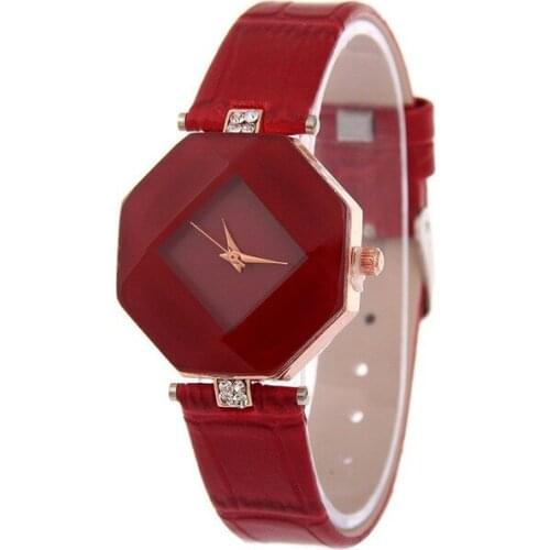 Women Watch Brand Gem Cut Geometry Crystal Leather Quartz Wristwatch Women Fashion Dress Watch Hodinky Ladies Gift Clock 2019