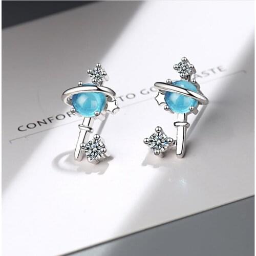 925 Sterling Silver Zircon Planet Star Bead Stud Earrings For Women Party Wedding Party Jewelry Pendientes eh219