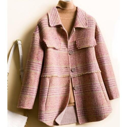 New Fashion 100% Wool Coat Female Winter Short Plaid Coats Women Korean Autumn Winter Jackets Fall Clothes Abrigo Mujer WPY4246