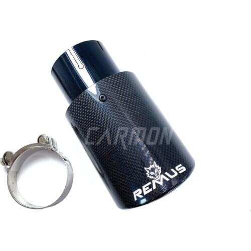 1 piece Curly Edge Remus Sport Glossy Carbon Fiber Exhaust Muffler Tips Glossy Black Inner Pipe for BMW AUDI GOLF MAZDA