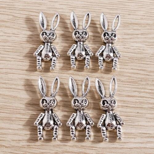 10pcs 12*28mm Rabbit Charms Retro Silver Color Alloy Animal Charms for DIY Jewelry Making Necklaces Earrings Crafts Accessories