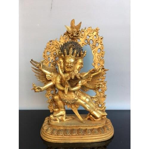 12" Tibet Buddhism Temple bronze Gilt gold Shengle King Kong Buddha Statue Vajrapani Mahakala Wrathful Deity Buddha Statue