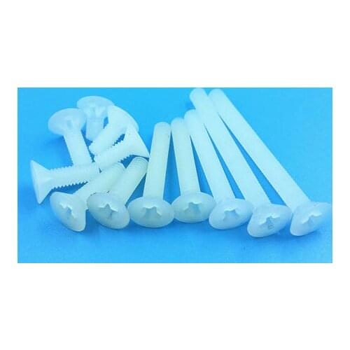 30PCS M6 Nylon Flat Head Screws Phillips Countersunk Bolts Screw Bolt White 8-40mm Length