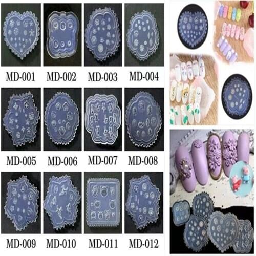 3D Carving Silicone Mold Nail Stamping Camellia/Shell/Bow Tie/Star Pattern DIY UV Gel Acrylic Crystal Nails Template MD 39 Style