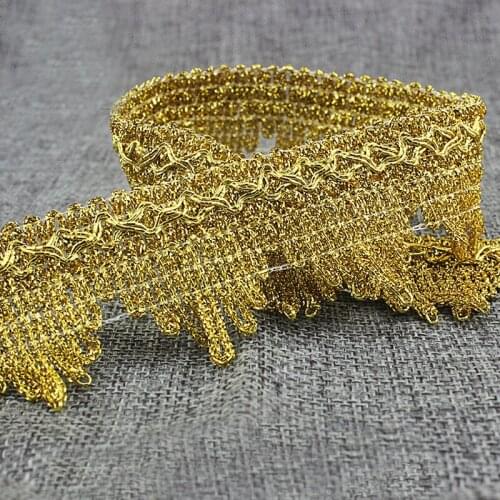 50yards Gold Lace Trim Fabric Sewing Lace Gold Centipede Braided Lace Ribbon Curve Lace DIY Clothes Accessories Wedding Crafts