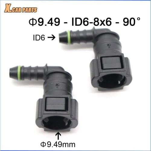 9.49mm ID6 8x6 90 degree SAE 3/8 Car Fuel Pipe Fittings Fuel Line Quick Connector Nylon Female Connector Fit Nylon Pipe 2PCS