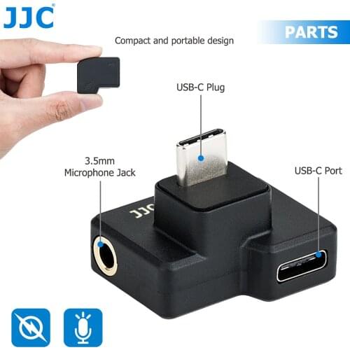 JJC Dual USB-C 3.5mm Mic Adapter for DJI Osmo Action Charging and Data Transferring, Audio Adapter Vlogging Camera Accessories