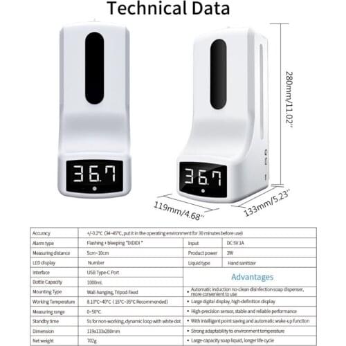 Automatic Hand Soap Dispenser with Infrared thermometer for supermarket Store R9JF