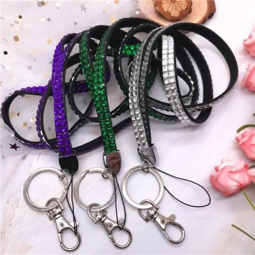 Bling Rhinestone Crystal Strap Lanyard ID Badge Key Ring Holder Lanyards flash drill hanging neck rope Mobile Phone Neck Straps