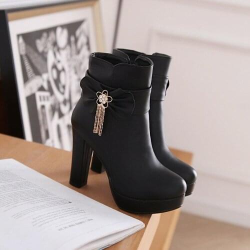 Big Size 9 10 11 12 boots women shoes ankle boots for women ladies boots shoes woman winter Solid color round head side zipper