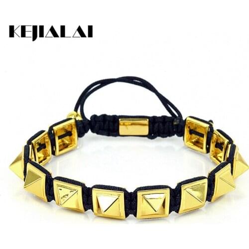 Fashion Men Bracelet Imperial Square Charms Braided Pulseiras Feminina Macrame Spikes Bracelets Punk Rock Jewelry