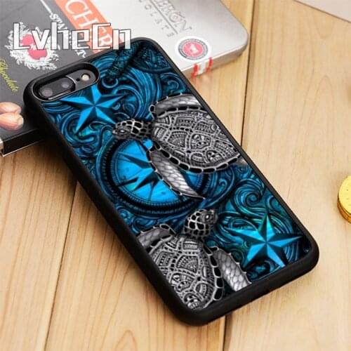 LvheCn Sea turtle nautical tattoo compass Phone Case For iPhone 5 6 7 8 plus 11 12 Pro X XR XS Max Samsung Galaxy S7 edge S8 S9