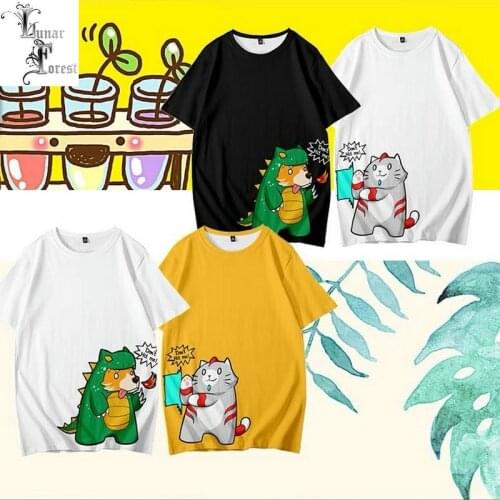 Cute Dog VS Cat 3D Printing Couple T-shirt Summer Fashion Round Neck Short Sleeve Popular Japan Harajuku Streetwear Plus Size