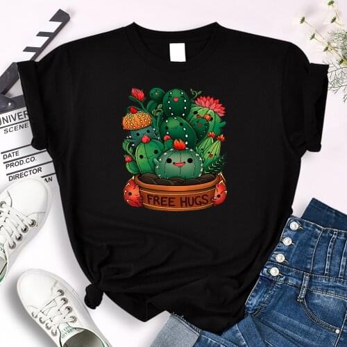 Tshirts Funny Flowerpot Is Full Of Cactus Printing Women T Shirts Fashion Punk Clothing Cotton Vintage T-Shirts For Womens