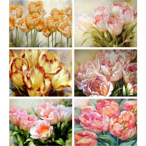 Canvas Size 5d DIY Diamond Painting Full Square Rhinestones Peony Tulip Diamond Embroidery Beads Mosaic Flower Modular Picture