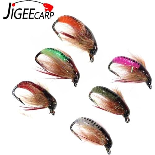 JIGEECARP 5PCS UV Beadhead Caddis Pupae Nymph Fly Trout Fishing Lures Artificial Insect Larvae Fly For Ice Fishing Pesca