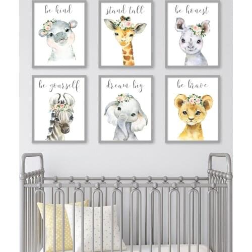 Safari Nursery Print Jungle Baby Animals Canvas Art Painting Posters Giraffe Elephant Lion Zebra Pictures Baby Room Wall Decor