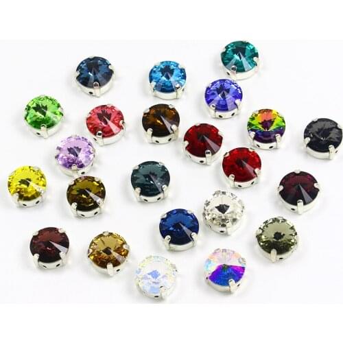 Round Sew on Crystal K9 Glass Rhinestones Rivoli Applique Fancy Stones for Craft Glue on Gems Clothing Garment DIY Decoration