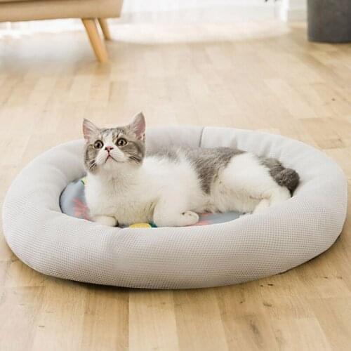 Summer Cooling Cat Mat Round Cotton Cat Bed House Dog Sleeping Mat Pad Nest Kennel Pet CushionTeddy Chihuahua Breathable Pad