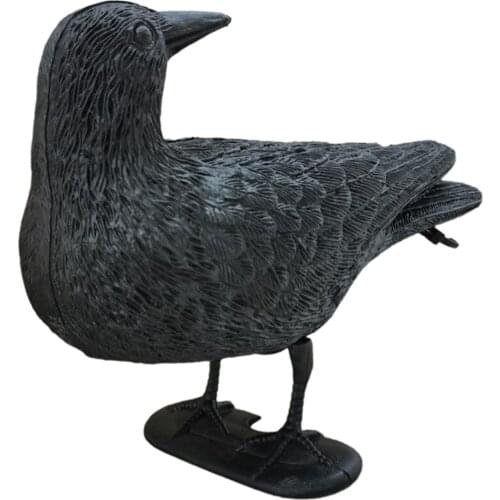 Lifesize Crow Decoy w/Feet Stake Pest Deterrent Artificial Bird Raven Scarecrow Hunting Decoying Movie Prop Figurine Statue