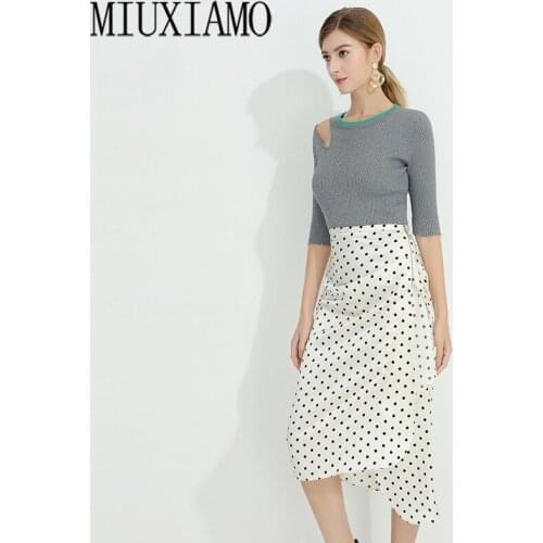 MIUXIMAO Best Quality 2020 Office Lady Spring Twinset Elegant Half Sleeve Top+ Dress Luxury Suits Women Vestidos
