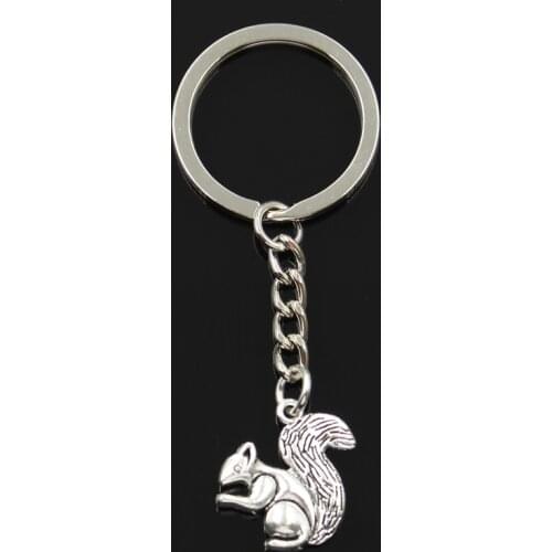 Fashion 30mm Key Ring Metal Key Chain Keychain Jewelry Antique Bronze Silver Color Plated Double Sided Squirrel 21x21mm Pendant