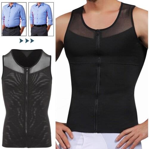 Mens Body Shaper Abdomen Slimming Shapewear Belly Shaping Corset Top Gynecomastia Compression Shirts WIth Zipper Waist Trainer