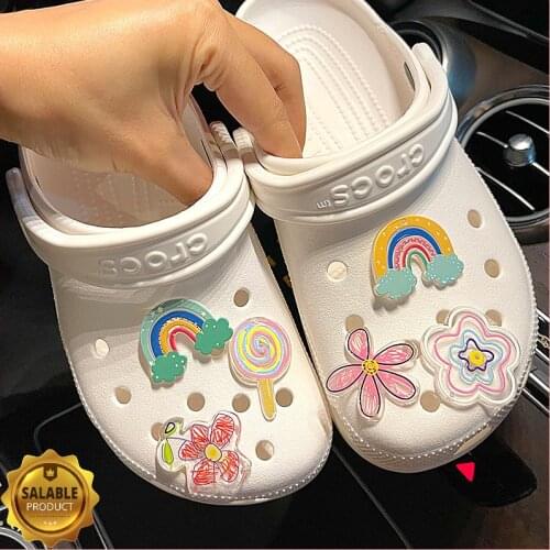 Cute Cartoon Shoe Croc Charms Pack DIY Shoe Decaration Accessories Chain Clog Flower Rainbow Jibz Hello Kids Boys Girls Gifts