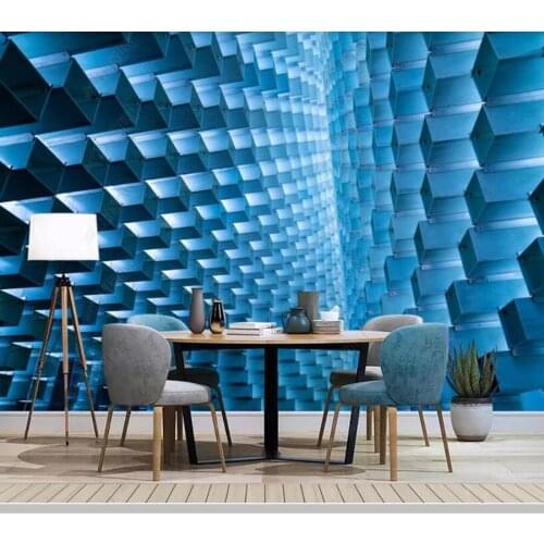 Papel de parede 3D blue geometric rectangle stereo space 3d wallpaper mural,living room tv bedroom wall papers home decor