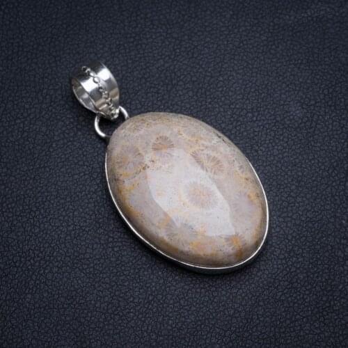 Natural Fossil Coral Handmade Unique 925 Sterling Silver Pendant 1.5" X0158