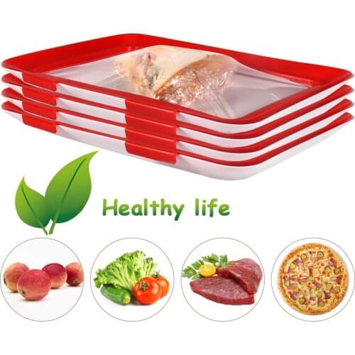 Food Preservation Tray Creative Vacuum Seal Fruit Dishes Storage Tray Reusable Plastic Refrigerator Fresh-keeping Film Container