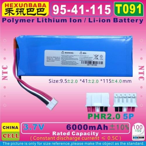 [T091] 3.7V 6000mAh [9541115] PHR2.0/5P; NTC, Polymer Li-ion battery for JBL Pulse 3 speaker;P5542100-P;5542110P