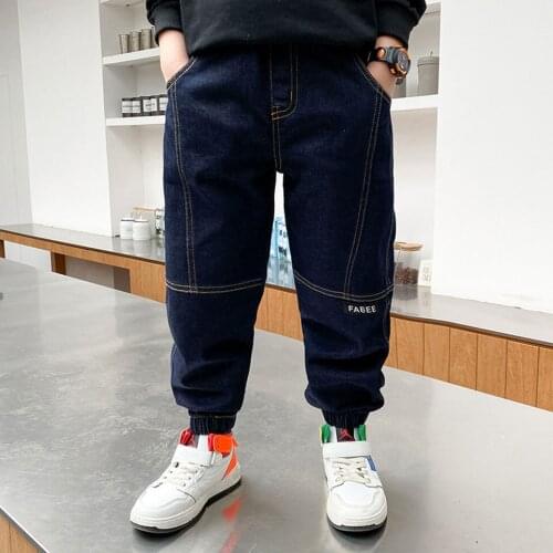 4-14Yrs Baby Boys Casual Denim Pants Black/Blue Color Kids Long Trousers For Spring Autumn Mid Waist Sport Fashion Boy Jeans