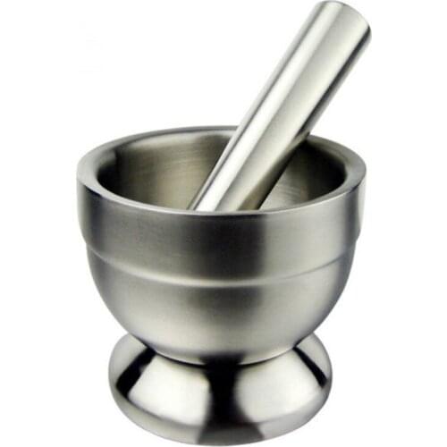 Stainless Steel Garlic Press Bowl Mortar Salt And Pestle Pedestal Press Pot for Food Herb Mills Spice Grinder Cooking Tools