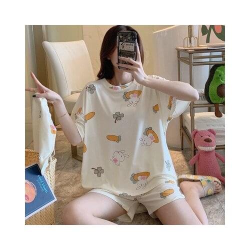 Norns Simple Sleepwear Pyjamas Womens Pajamas Cotton Short Sleeve Ladies Pijama Sets Homewear Cute Cartoon Lounge Wear T-shits
