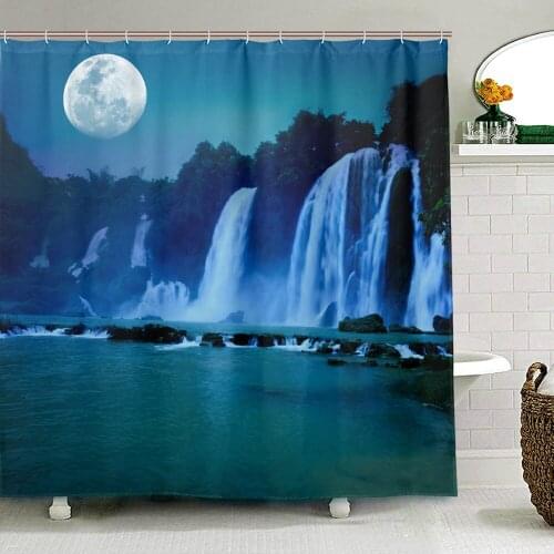 Waterfall Printed 3d Bath Curtains Waterproof Polyester Fabric Washable Shower Curtain for Bathroom Screen with Hook Accessories