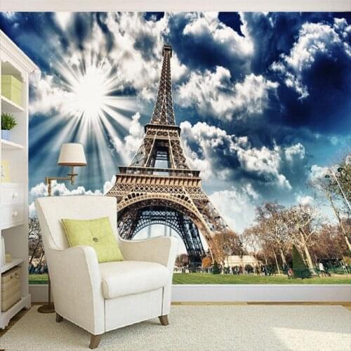 Modern 3D Eiffel Tower Blue Sky Sunshine Photo Wall Murals Wallpaper Living Room Study Backdrop Wall Papers Papel De Parede 3 D