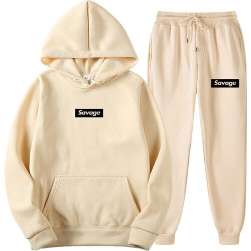 Men Women Autumn Hooede Sports Suit Fleece Hoodies+Sweatpants Fitness Training Kit Pullover Male Sportswear Jogging Running Sets